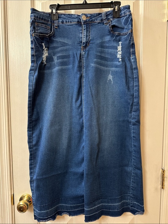Be Girl Dresses & Skirts - Denim Midi Skirt in Dark Blue - Women's Casual Skirt size L